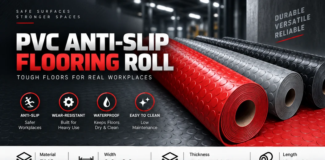 PVC anti-slip flooring rolls in red gray and black